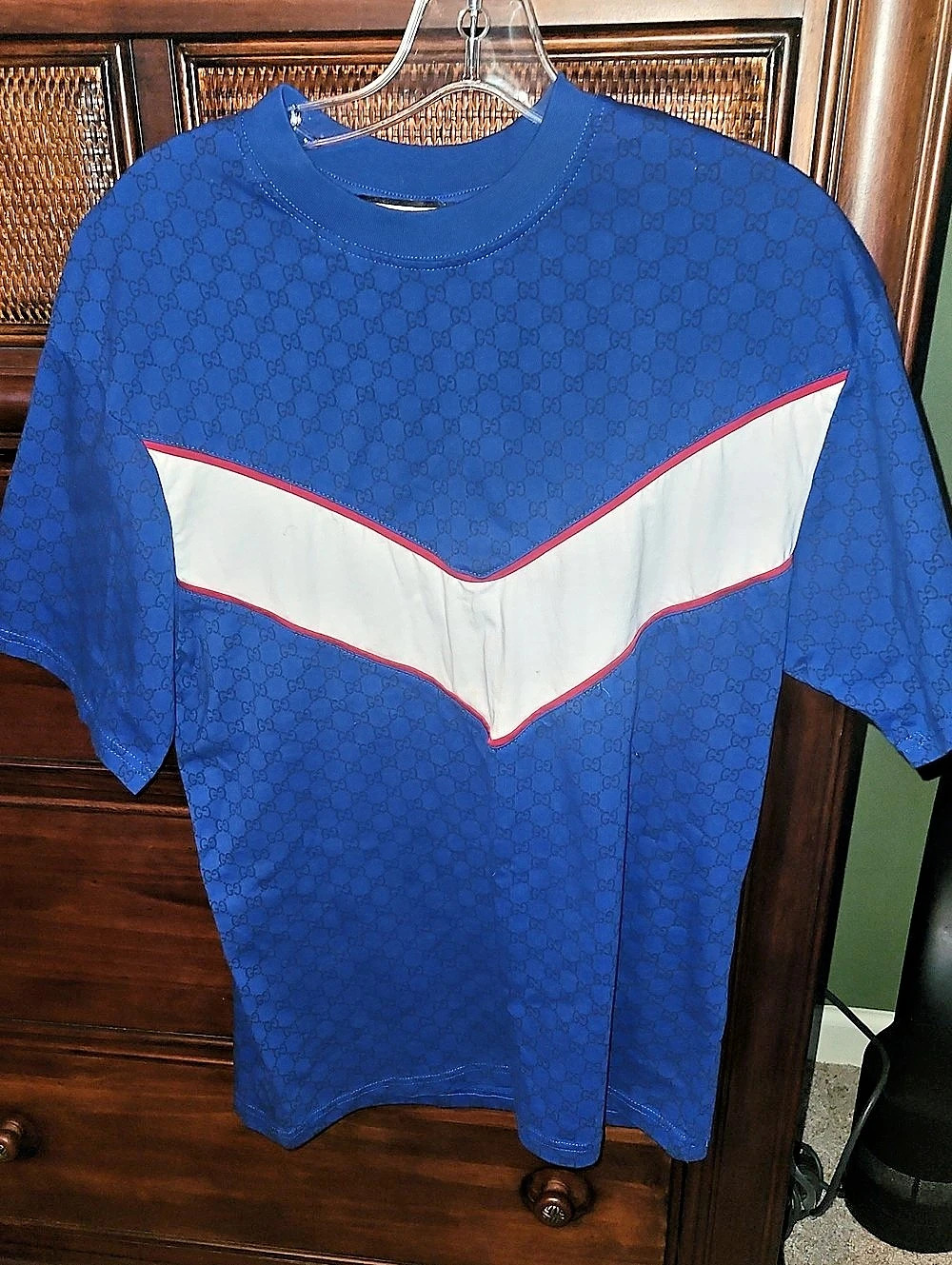 Gucci Mens Geometric Short Sleeve Tee in Blue & White Medium